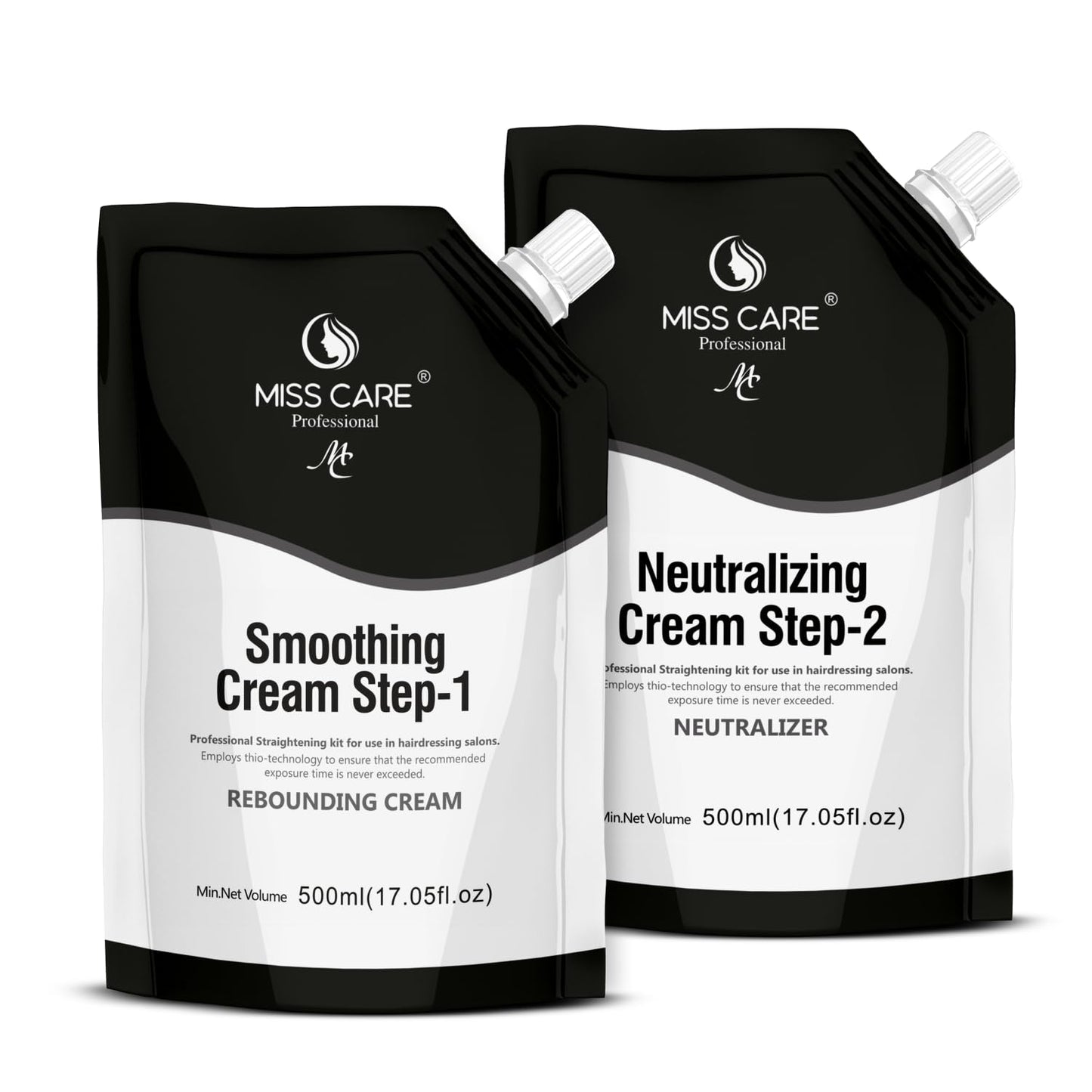 Miss Care Professional Smoothing Cream Step-1, 500ml, With Step-2, 500ml, Neutralizer, Rebounding Cream for Hair Straightening