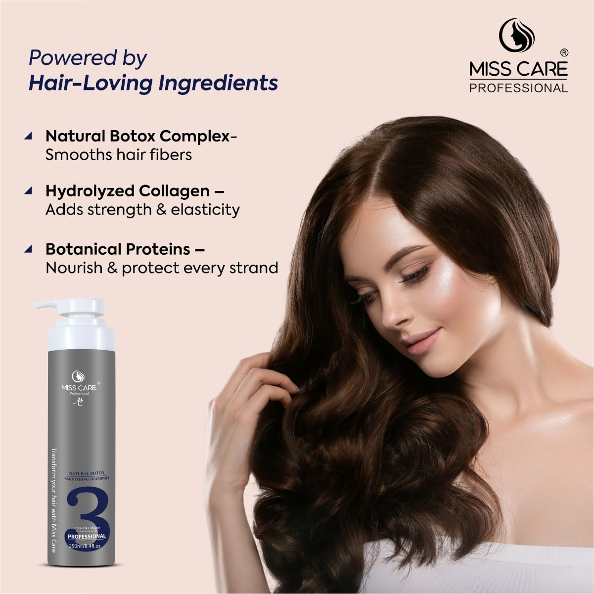 Miss Care Professional Natural Botox Smoothing Shampoo - 250ml, Infused with Protein and Collagen, for Smoother and Shinier Hair