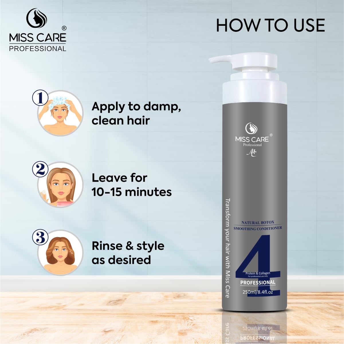 Miss Care Natural Botox Smoothing Conditioner -250ml, Infused with Protein and Collagen, for Smoother and Shinier Hair