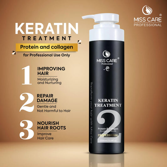 Miss Care Keratin Hair Treatment, Enriched with Protein and Collagen, for Professional Smooth, Manageable Hair, Frizz-Free Shiny Hair (1000 ml)