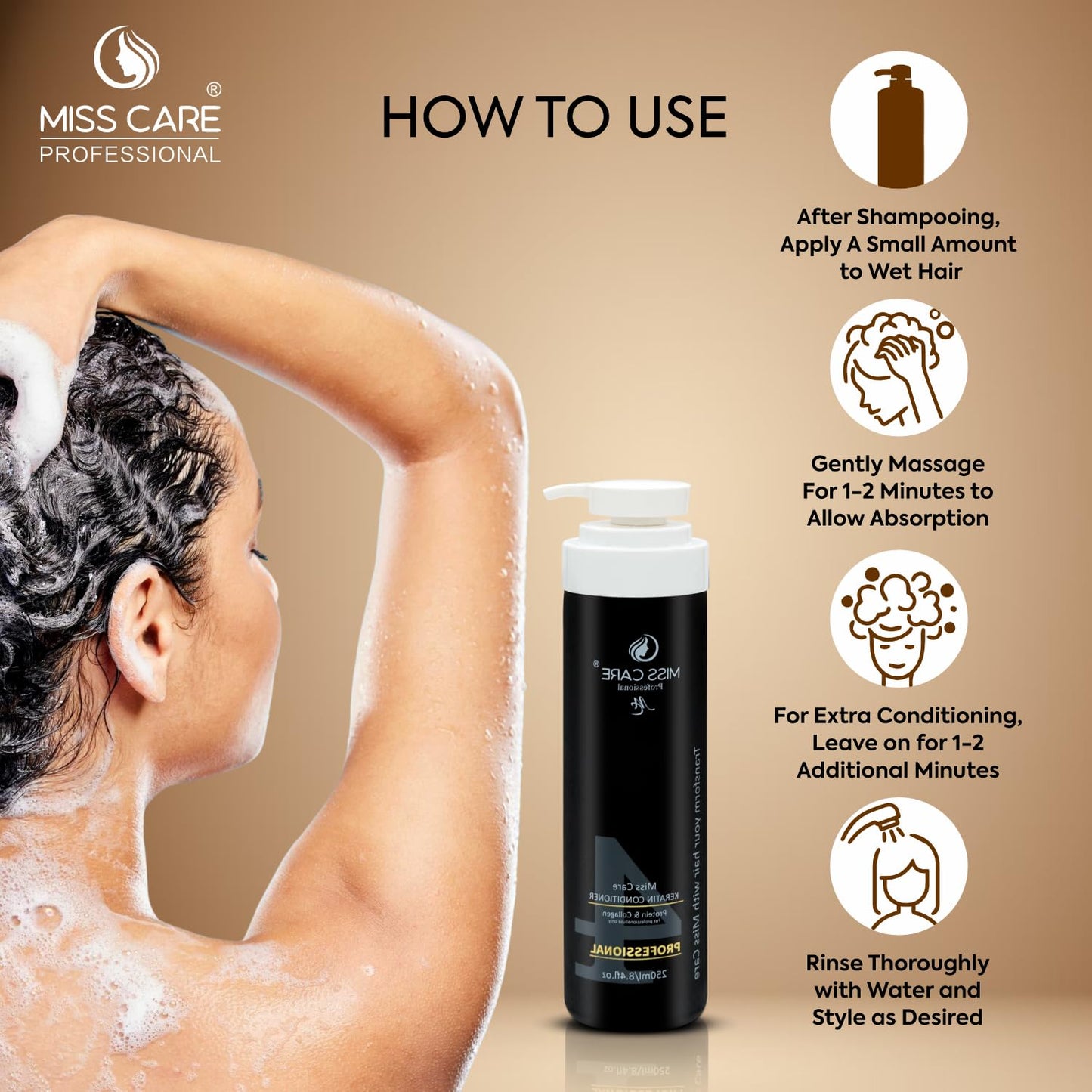 Miss Care Professional Keratin Conditioner for Hair, Protein & Collagen Infused Hair Smoothing Conditioner (250ml)