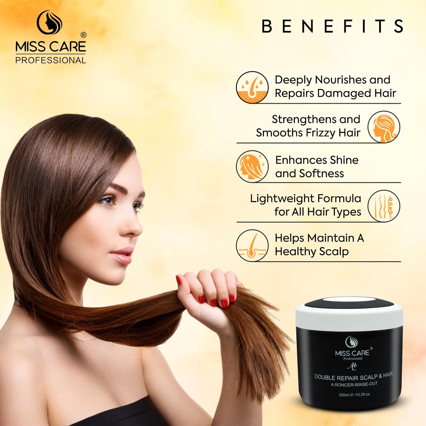 Miss Care Double Repair Scalp and Hair 300ml Rinse-out Hair Mask, For Smoother Appearance and Nourished Touch