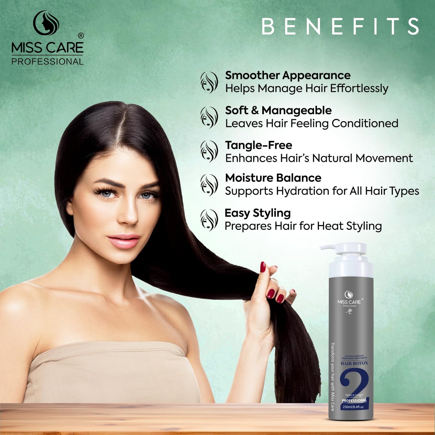 Miss Care Professional Hair Botox Treatment - 250ml, Natural Keratin Smoothening Treatment with Protein and Collagen