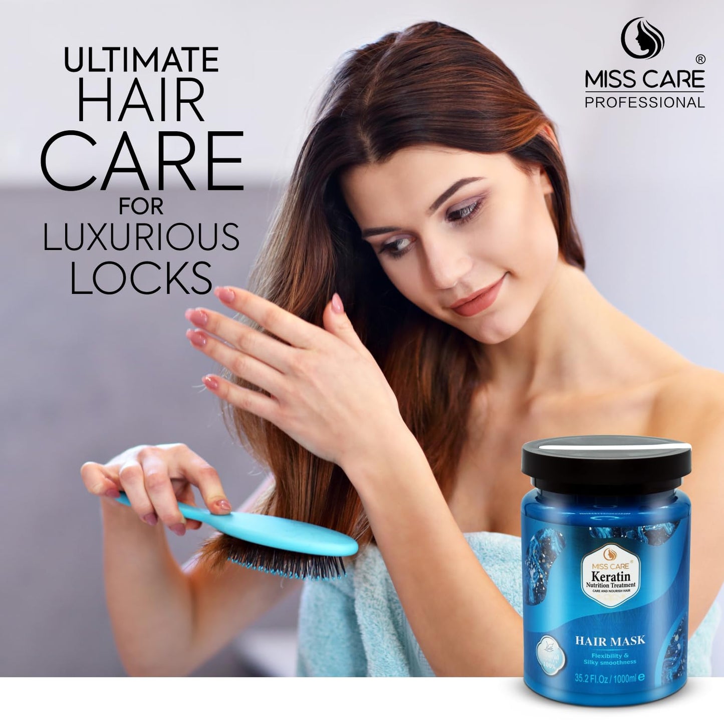 Miss Care Keratin Nutrition Treatment Hair Mask 1000ml, Professional Hair Care, Moisturizing & Smoothing for Dry & Damaged Hair
