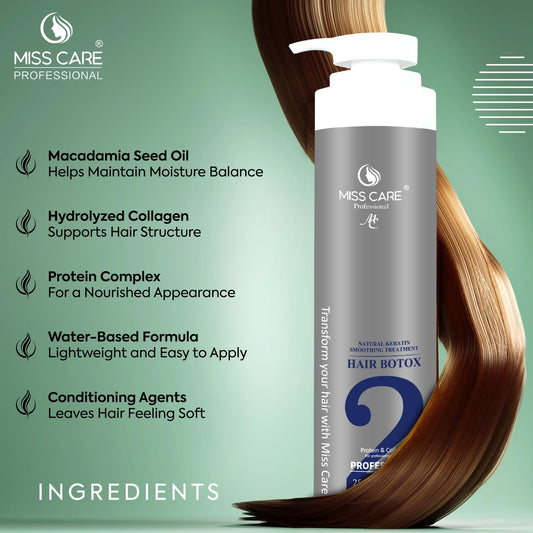 Miss Care Professional Hair Botox Treatment - 250ml, Natural Keratin Smoothening Treatment with Protein and Collagen
