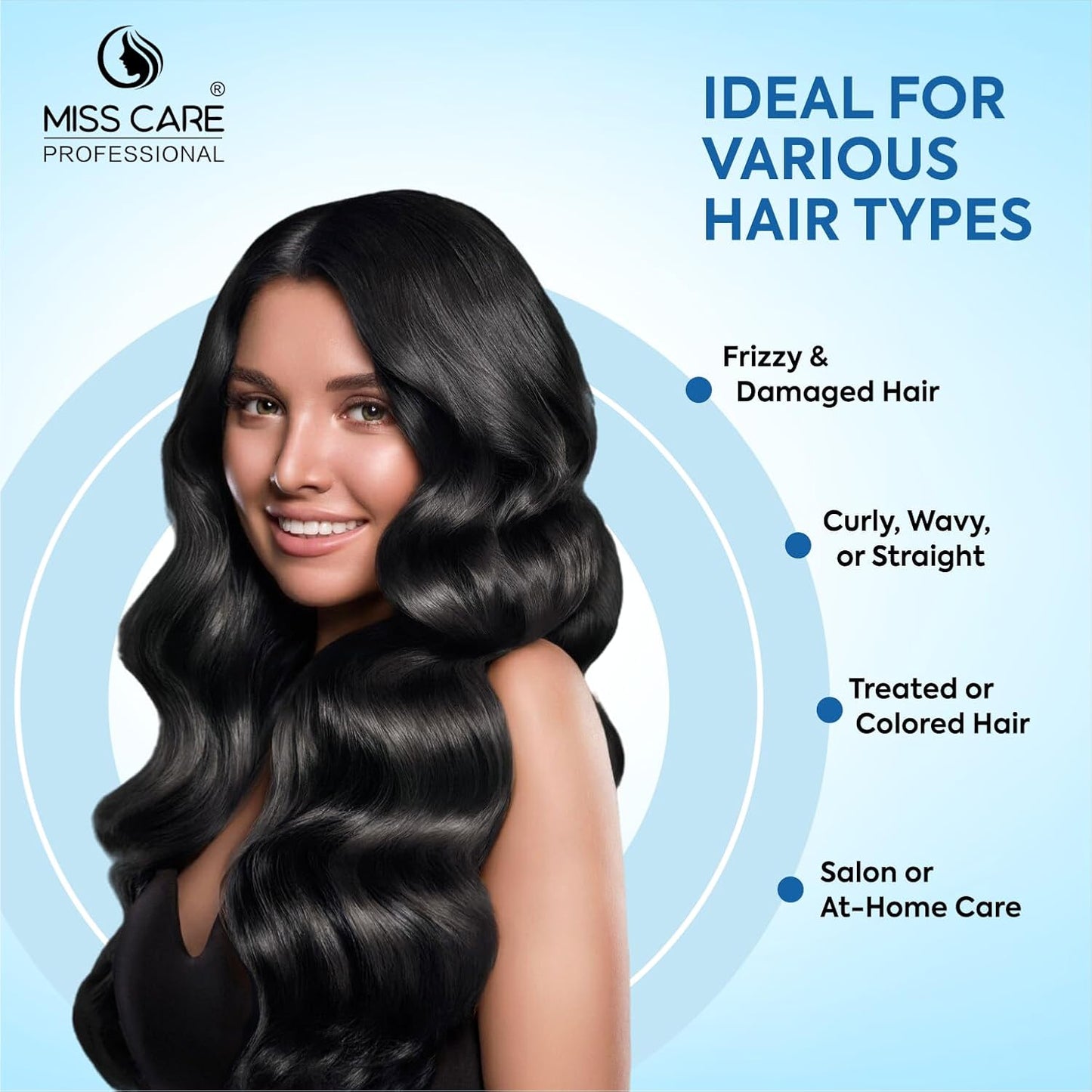 Miss Care Professional Keratin Shampoo with Protein and Collagen (1000 ml), for Professional Smooth, Manageable Hair, Frizz-Free Shiny Hair