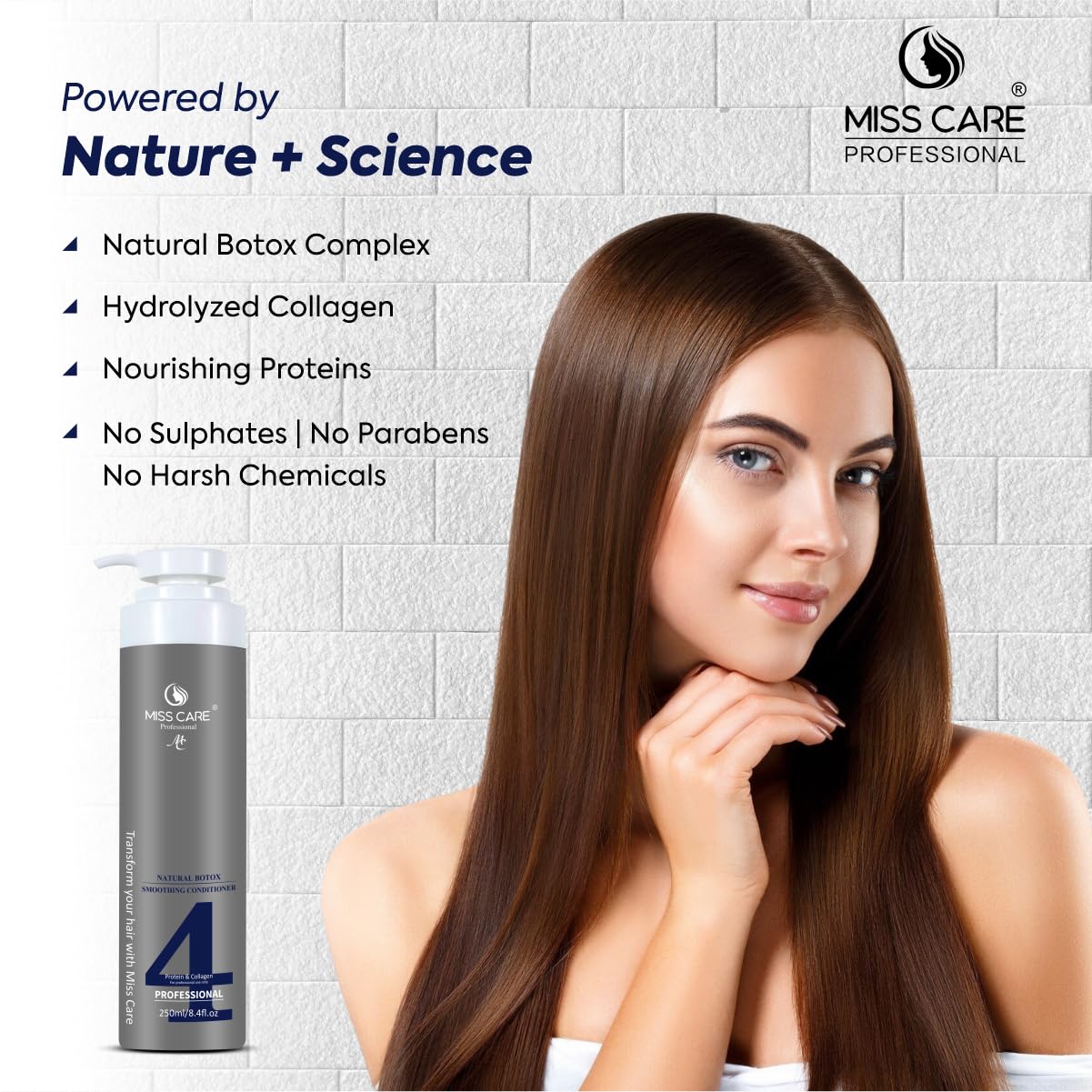 Miss Care Natural Botox Smoothing Conditioner -250ml, Infused with Protein and Collagen, for Smoother and Shinier Hair