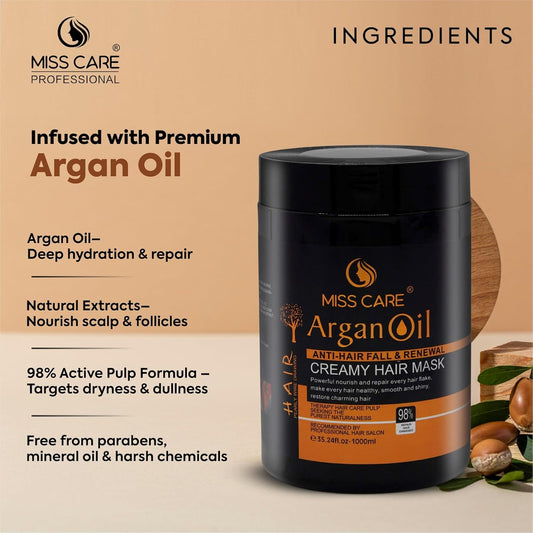 Miss Care Argan Oil Creamy Hair Mask 1000 ml, Deep Conditioning, Smooth, Creamy Texture, for All Hair Types