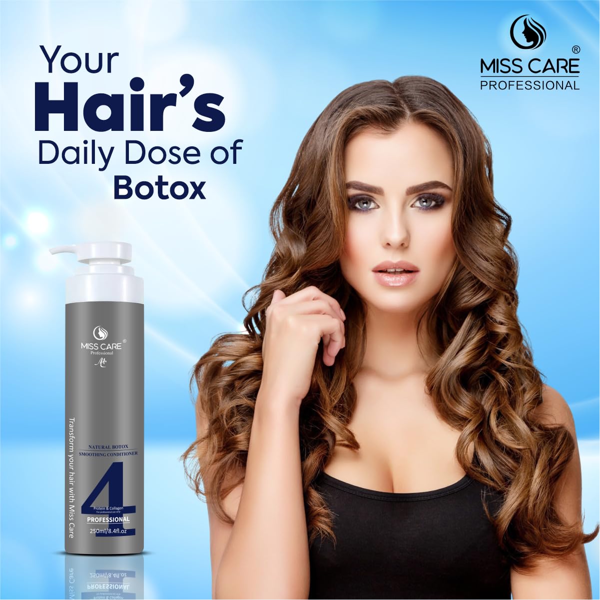 Miss Care Natural Botox Smoothing Conditioner -250ml, Infused with Protein and Collagen, for Smoother and Shinier Hair