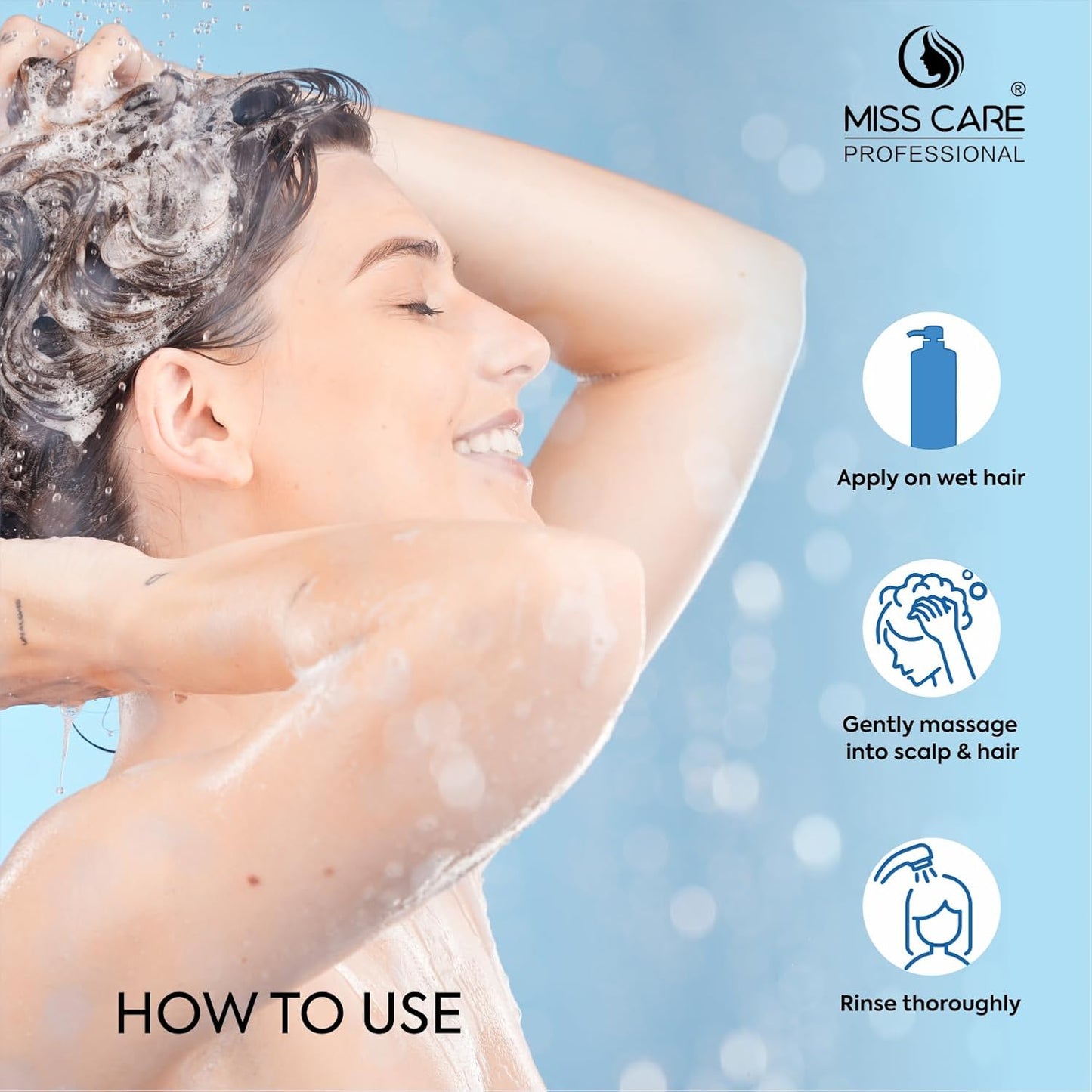 Miss Care Professional Keratin Shampoo with Protein and Collagen (1000 ml), for Professional Smooth, Manageable Hair, Frizz-Free Shiny Hair