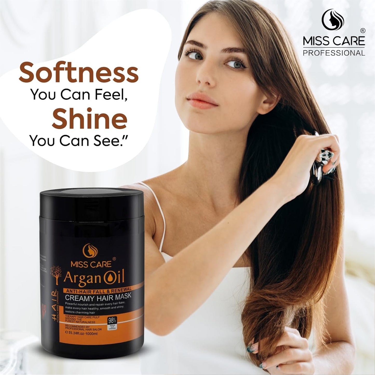 Miss Care Argan Oil Creamy Hair Mask 1000 ml, Deep Conditioning, Smooth, Creamy Texture, for All Hair Types