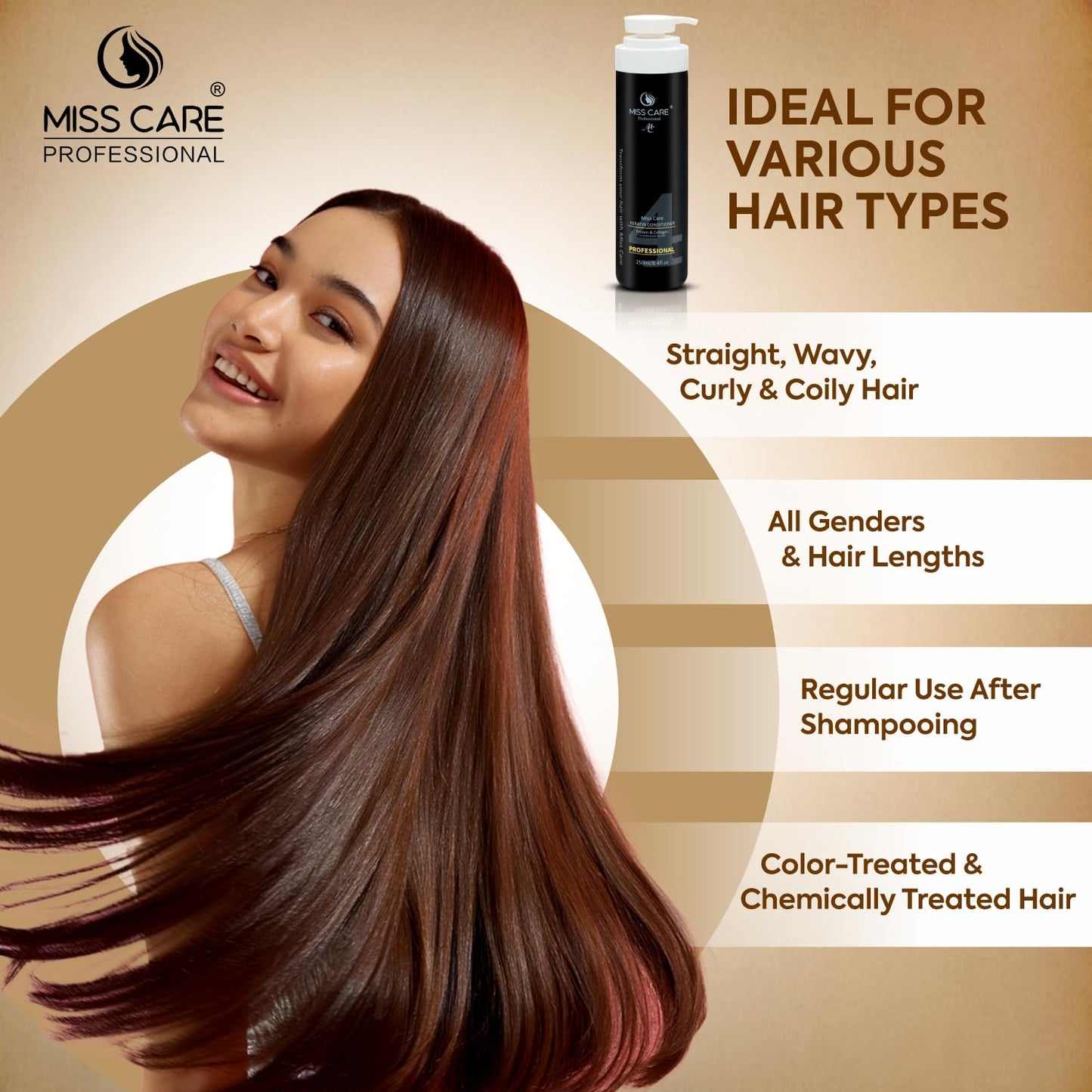 Miss Care Professional Keratin Conditioner for Hair, Protein & Collagen Infused Hair Smoothing Conditioner (250ml)