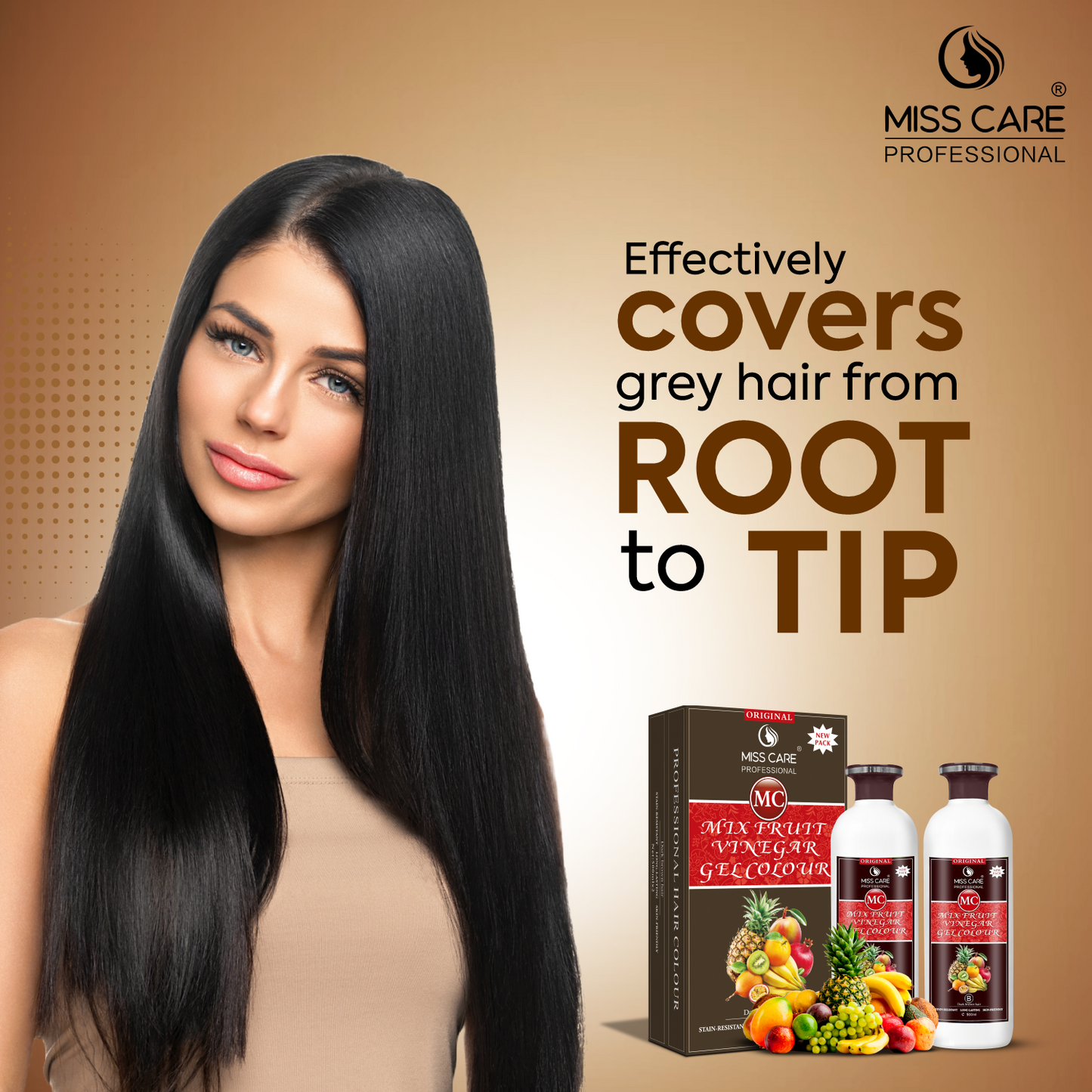Miss Care Original MC Mix Fruit Vinegar Gel Colour (Dark Brown Hair) - 1000 ml, Ammonia Free Hair Dye for Men and Women, Smooth Application