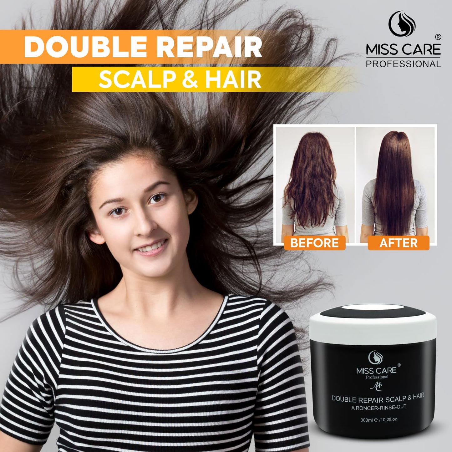 Miss Care Double Repair Scalp and Hair 300ml Rinse-out Hair Mask, For Smoother Appearance and Nourished Touch