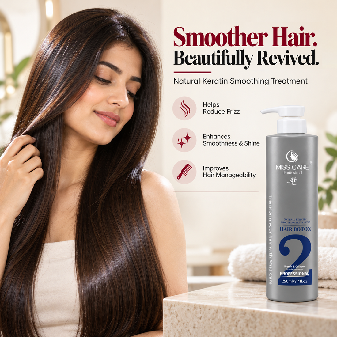 Miss Care Professional Hair Botox Treatment - 250ml, Natural Keratin Smoothening Treatment with Protein and Collagen
