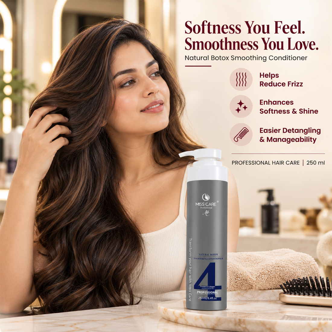 Miss Care Natural Botox Smoothing Conditioner -250ml, Infused with Protein and Collagen, for Smoother and Shinier Hair