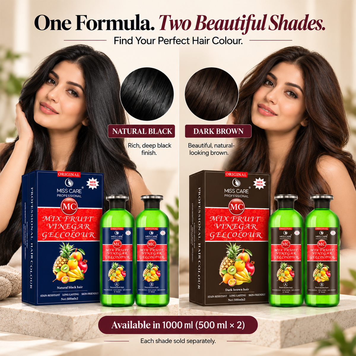 Miss Care Original MC Mix Fruit Vinegar Gel Colour (Dark Brown Hair) - 1000 ml, Ammonia Free Hair Dye for Men and Women, Smooth Application - Image 5