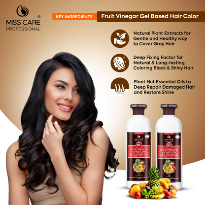 Miss Care Original MC Mix Fruit Vinegar Gel Colour (Dark Brown Hair) - 1000 ml, Ammonia Free Hair Dye for Men and Women, Smooth Application