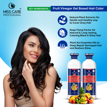 Miss Care Original MC Mix Fruit Vinegar Gel Colour (Natural Black Hair) - 1000 ml, Ammonia Free Hair Dye for Men and Women, Smooth Application