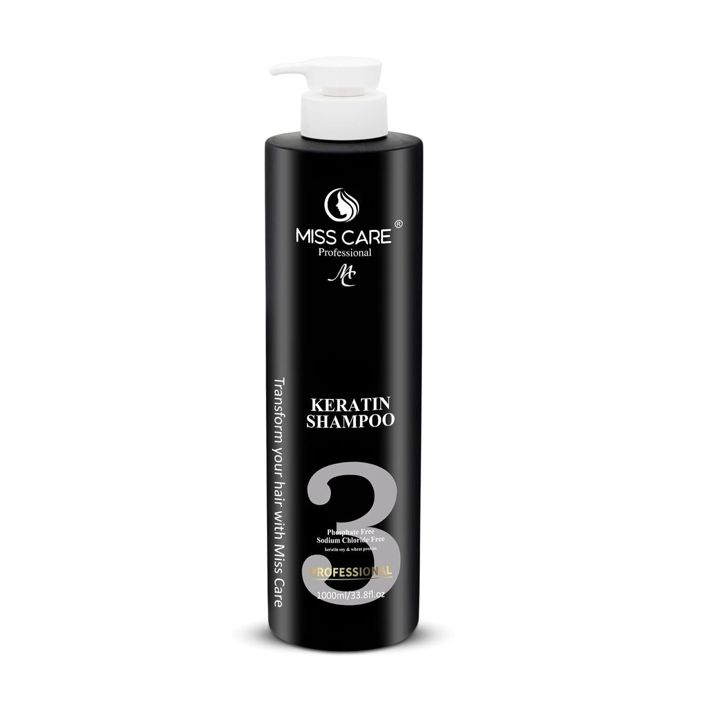 Miss Care Professional Keratin Shampoo with Protein and Collagen (1000 ml), for Professional Smooth, Manageable Hair, Frizz-Free Shiny Hair