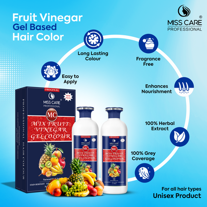 Miss Care Original MC Mix Fruit Vinegar Gel Colour (Natural Black Hair) - 1000 ml, Ammonia Free Hair Dye for Men and Women, Smooth Application