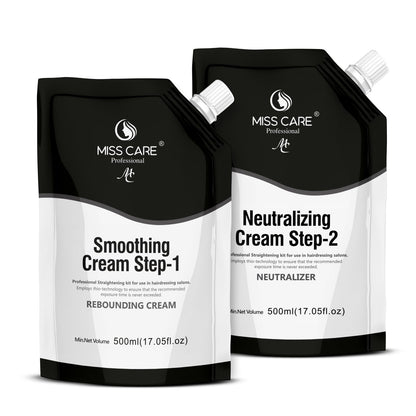 Miss Care Professional Smoothing Cream Step-1, 500ml, With Step-2, 500ml, Neutralizer, Rebounding Cream for Hair Straightening