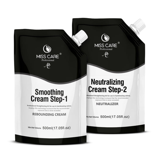 Miss Care Professional Smoothing Cream Step-1, 500ml, With Step-2, 500ml, Neutralizer, Rebounding Cream for Hair Straightening