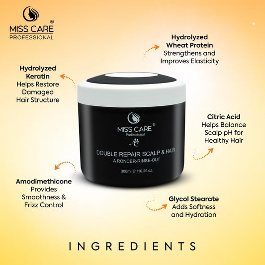 Miss Care Double Repair Scalp and Hair 300ml Rinse-out Hair Mask, For Smoother Appearance and Nourished Touch