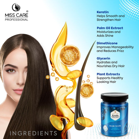 Miss Care Keratin Nutrition Treatment Hair Mask 1000ml, Professional Hair Care, Moisturizing & Smoothing for Dry & Damaged Hair
