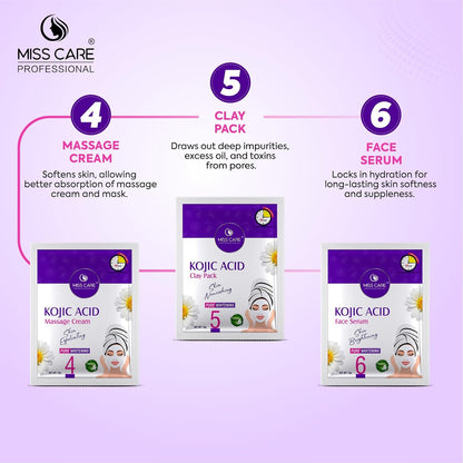 Miss Care Professional Kojic Acid Facial Kit 90g, 6-Step Skincare Set, Suitable For All Types of Skin, For Women & Men