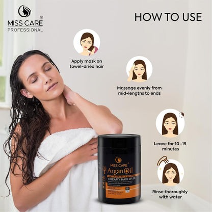 Miss Care Argan Oil Creamy Hair Mask 1000 ml, Deep Conditioning, Smooth, Creamy Texture, for All Hair Types