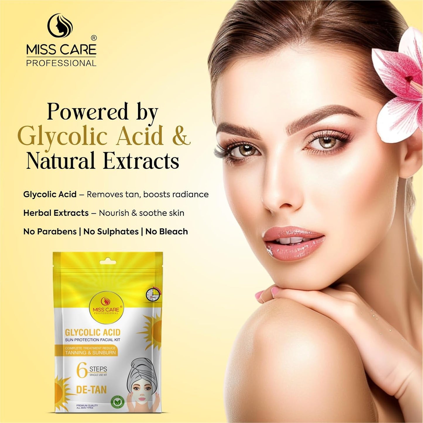 Miss Care Professional Glycolic Acid Facial Kit 90g, 6-Step Skincare Set, Suitable For All Types of Skin, For Women & Men
