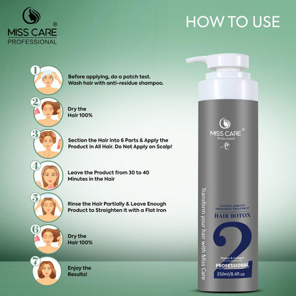 Miss Care Professional Hair Botox Treatment - 250ml, Natural Keratin Smoothening Treatment with Protein and Collagen