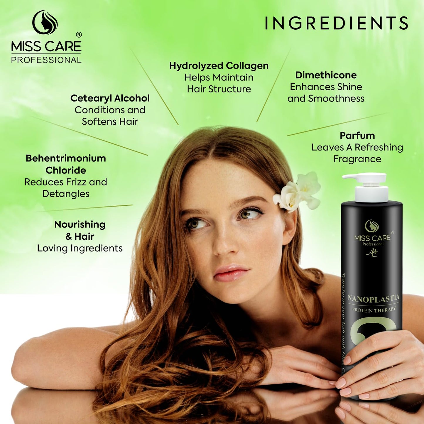 Miss Care Professional Nanoplastia Protein Therapy for Hair 1000ml, Infused with Protein and Collagen, for Smoother and Shinier Hair