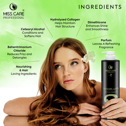 Miss Care Professional Nanoplastia Protein Therapy for Hair 1000ml, Infused with Protein and Collagen, for Smoother and Shinier Hair