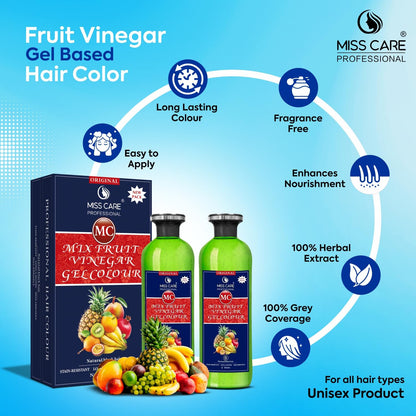 Miss Care Original MC Mix Fruit Vinegar Gel Colour (Natural Black Hair) - 1000 ml, Ammonia Free Hair Dye for Men and Women, Smooth Application