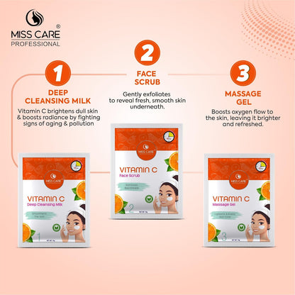 Miss Care Professional Vitamin C Facial Kit 90g, 6-Step Skincare Set, Suitable For All Types of Skin, For Women & Men