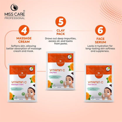 Miss Care Professional Vitamin C Facial Kit 90g, 6-Step Skincare Set, Suitable For All Types of Skin, For Women & Men