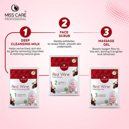 Miss Care Professional Red Wine Facial Kit 90g, 6-Step Skincare Set, Suitable For All Types of Skin, For Women & Men
