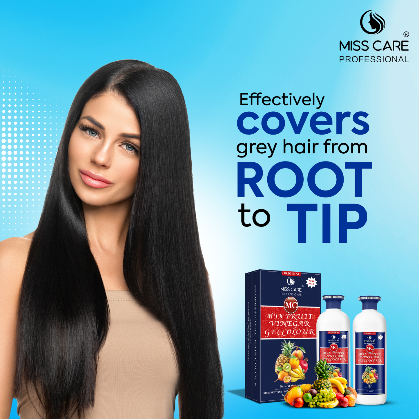 Miss Care Original MC Mix Fruit Vinegar Gel Colour (Natural Black Hair) - 1000 ml, Ammonia Free Hair Dye for Men and Women, Smooth Application