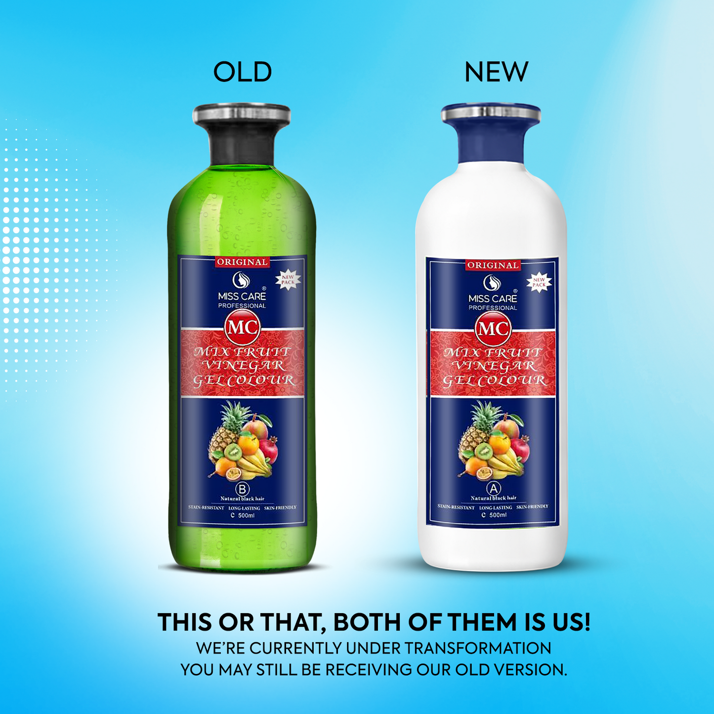 Miss Care Original MC Mix Fruit Vinegar Gel Colour (Natural Black Hair) - 1000 ml, Ammonia Free Hair Dye for Men and Women, Smooth Application