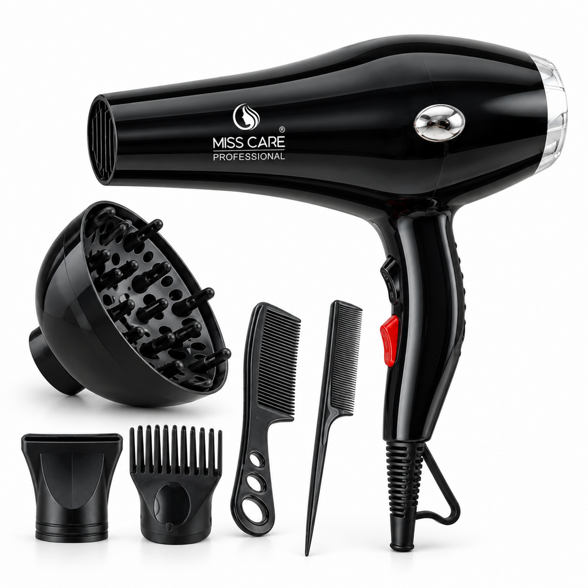 Miss Care Professional 5-in-1 Hair Dryer 6000 Watts with Styling Attachments — product image