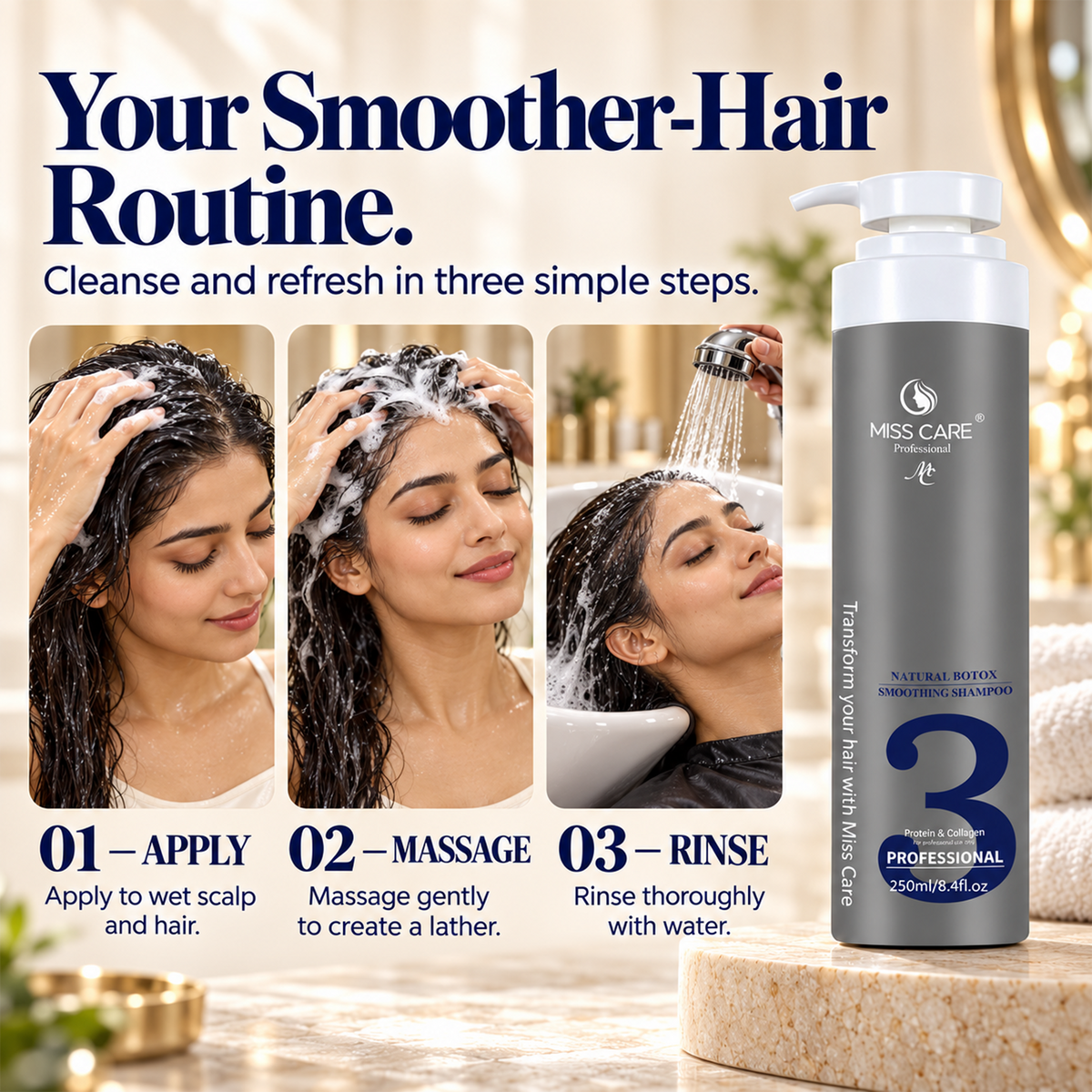 Miss Care Professional Natural Botox Smoothing Shampoo - 250ml, Infused with Protein and Collagen, for Smoother and Shinier Hair — gallery image 5