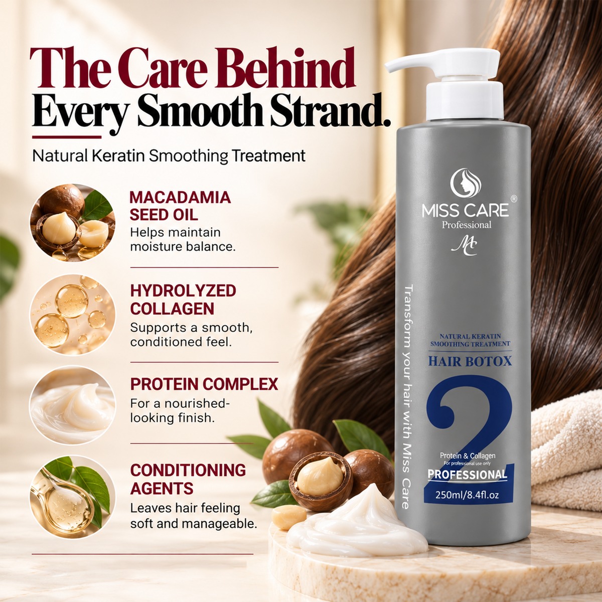 Miss Care Professional Hair Botox Treatment - 250ml, Natural Keratin Smoothening Treatment with Protein and Collagen — gallery image 3