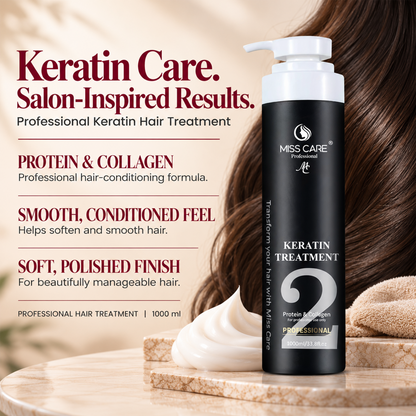 Miss Care Keratin Hair Treatment, Enriched with Protein and Collagen, for Professional Smooth, Manageable Hair, Frizz-Free Shiny Hair (1000 ml) - Image 3