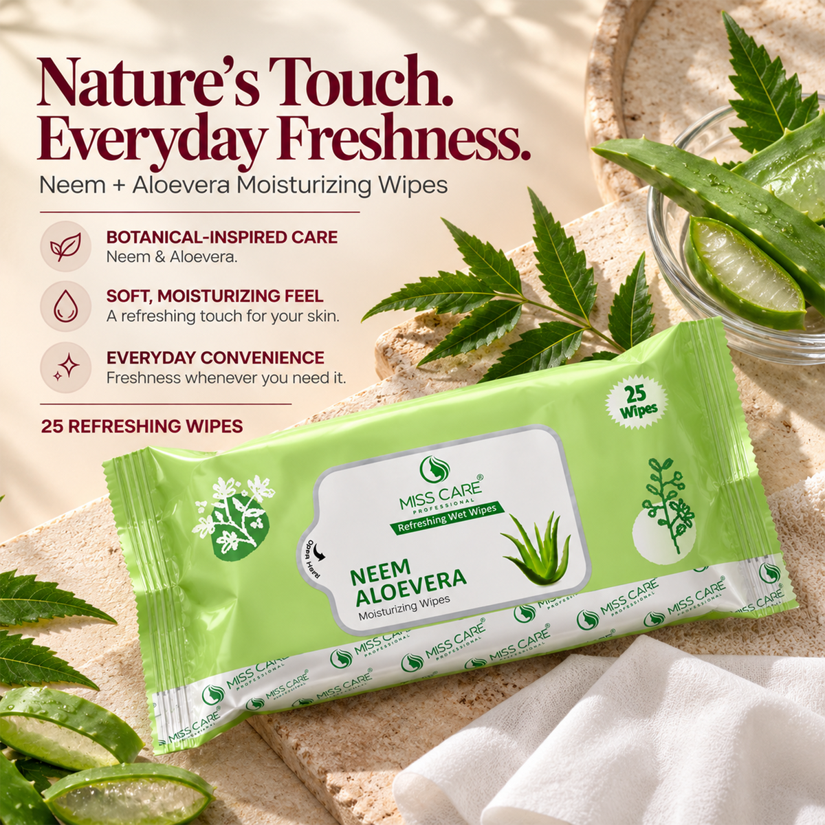 Miss Care Neem Alovera Refreshing Wet Wipes - Image 2