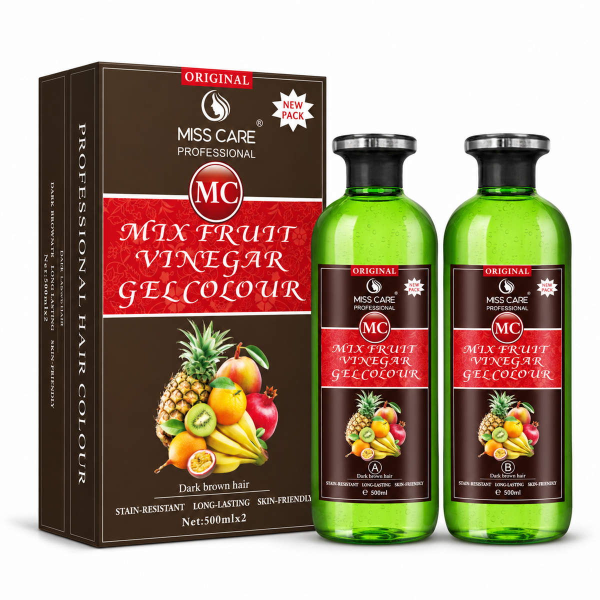 Miss Care Original MC Mix Fruit Vinegar Gel Colour (Dark Brown Hair) - 1000 ml, Ammonia Free Hair Dye for Men and Women, Smooth Application - Image 1
