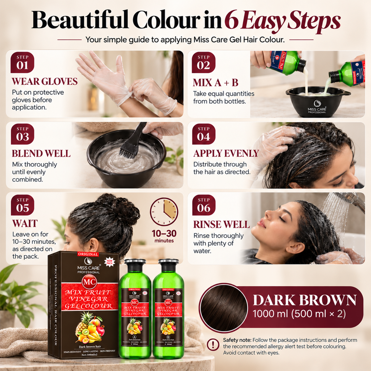 Miss Care Original MC Mix Fruit Vinegar Gel Colour (Dark Brown Hair) - 1000 ml, Ammonia Free Hair Dye for Men and Women, Smooth Application - Image 4