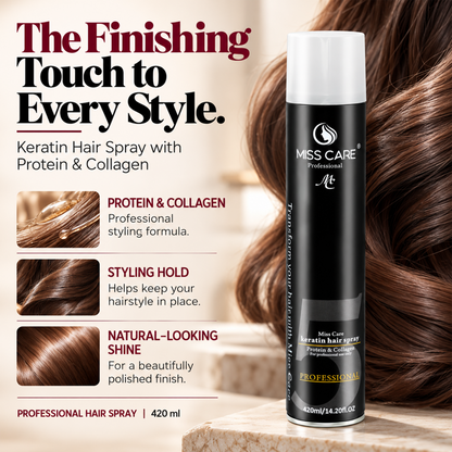 Miss Care Professional Keratin Hair Spray (420ml), Protein & Collagen Blend, Long-Lasting Styling and Sleek Appearance - Image 3