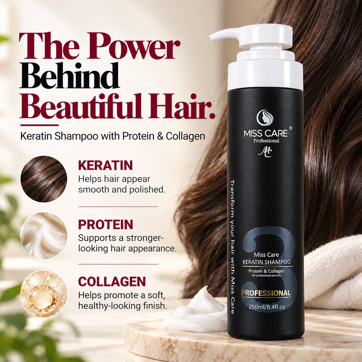 Miss Care Professional Keratin Shampoo with Protein and Collagen (250 ml) - Image 3